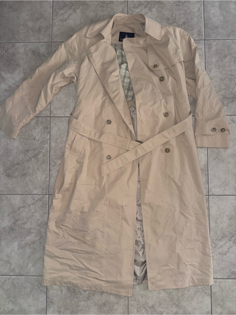 London Fog Beige Double-Breasted Trench Coat with Belt